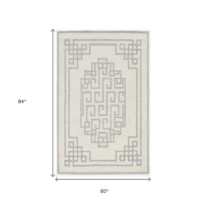2' X 4' Gray And Ivory Wool Geometric Hand Tufted Area Rug