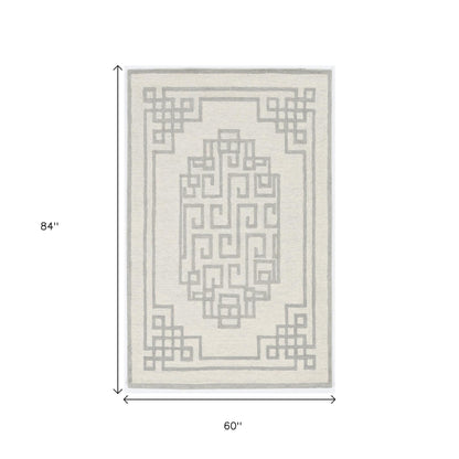 2' X 4' Gray And Ivory Wool Geometric Hand Tufted Area Rug