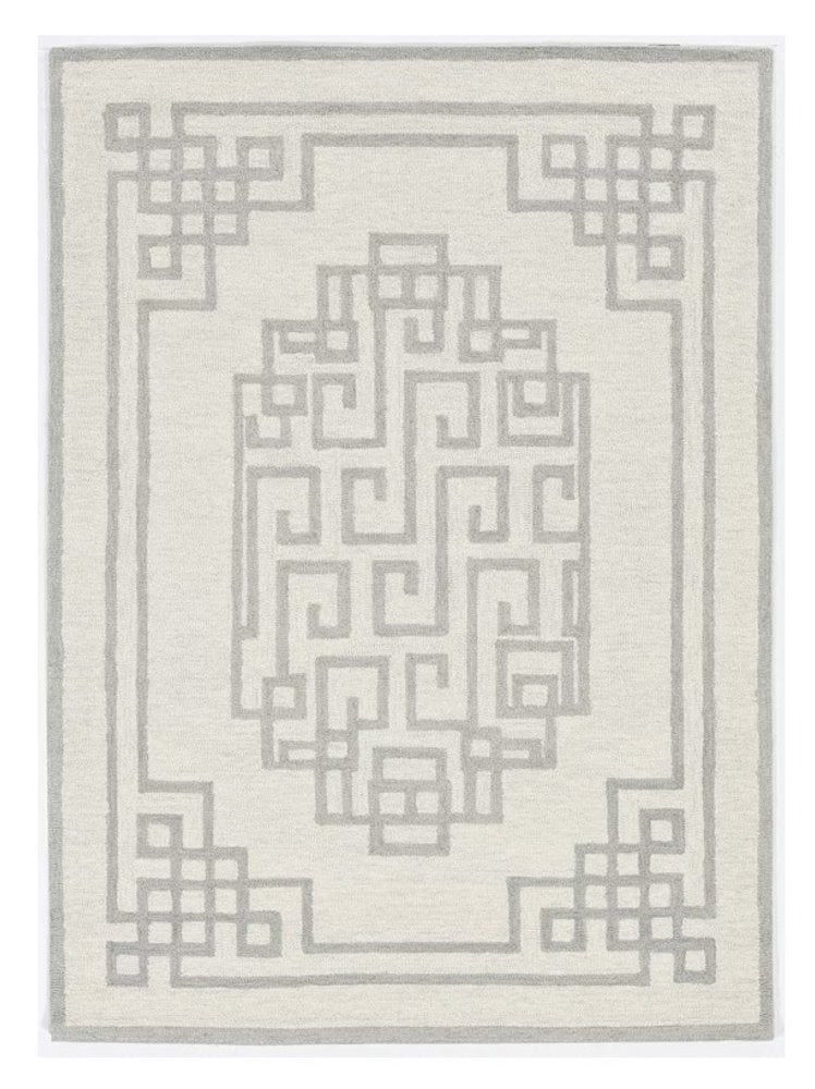 2' X 4' Gray And Ivory Wool Geometric Hand Tufted Area Rug