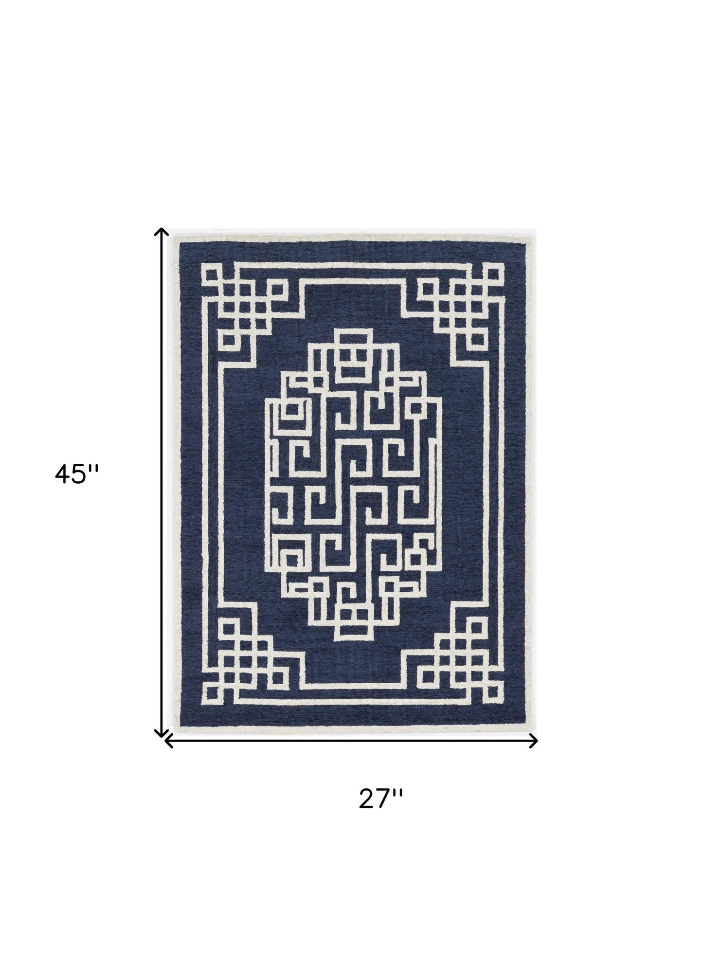 5' X 7' Navy Blue Ivory Hand Tufted Bordered Greek Key Indoor Area Rug