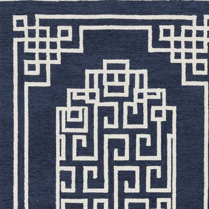 2' X 4' Navy Blue And Ivory Wool Geometric Hand Tufted Area Rug