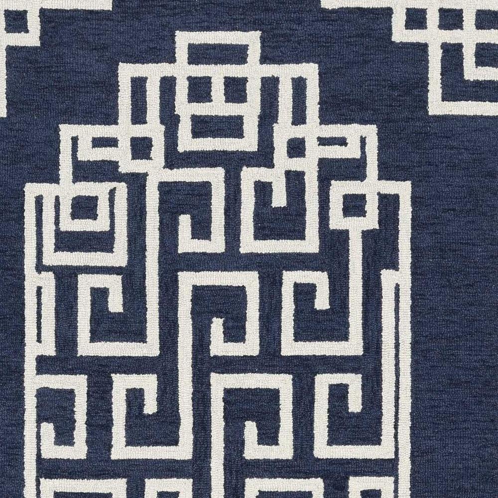 2' X 4' Navy Blue And Ivory Wool Geometric Hand Tufted Area Rug