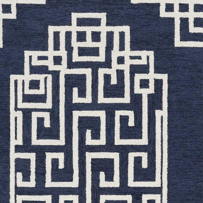 2' X 4' Navy Blue And Ivory Wool Geometric Hand Tufted Area Rug
