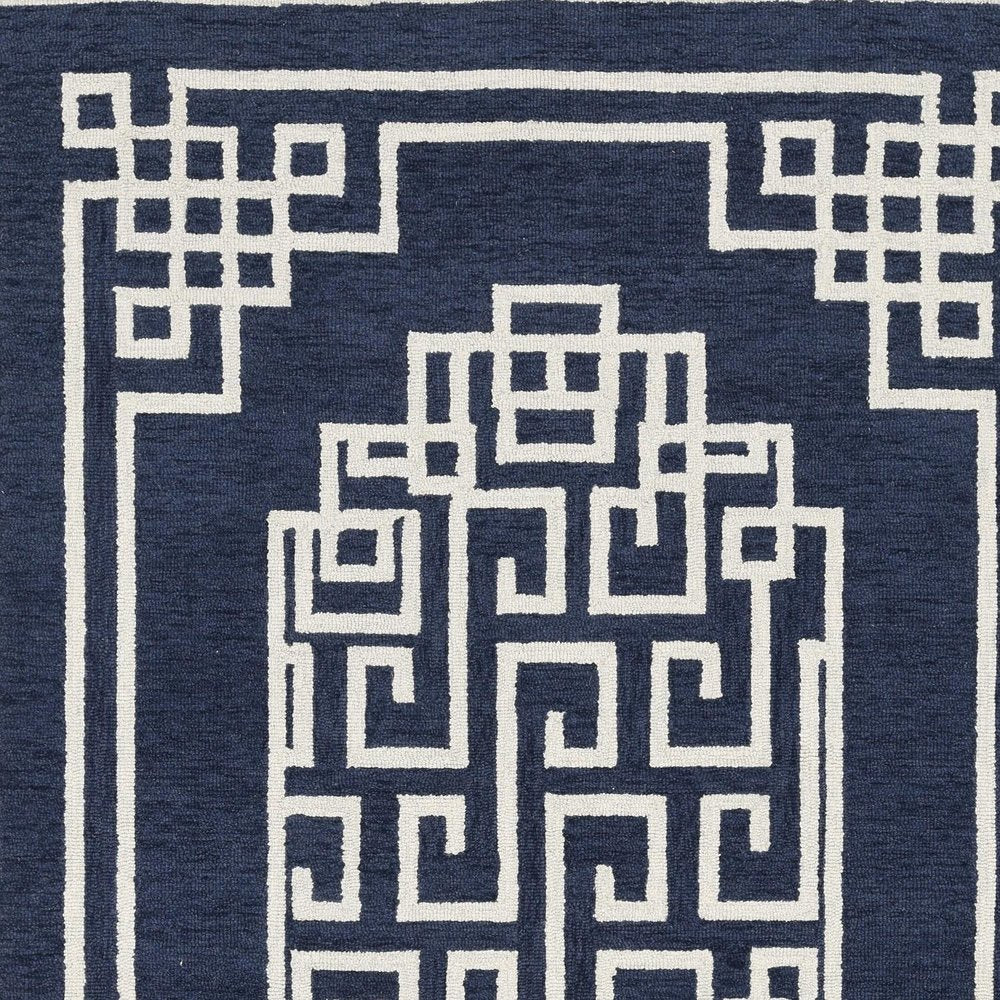 2' X 4' Navy Blue And Ivory Wool Geometric Hand Tufted Area Rug