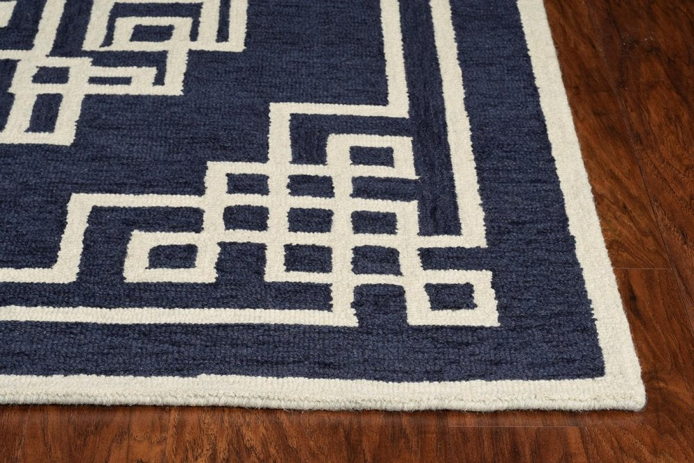 2' X 4' Navy Blue And Ivory Wool Geometric Hand Tufted Area Rug