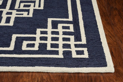 2' X 4' Navy Blue And Ivory Wool Geometric Hand Tufted Area Rug