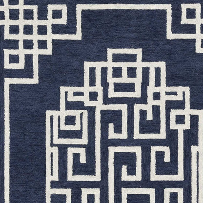 5' X 7' Navy Blue And Ivory Wool Geometric Hand Tufted Area Rug