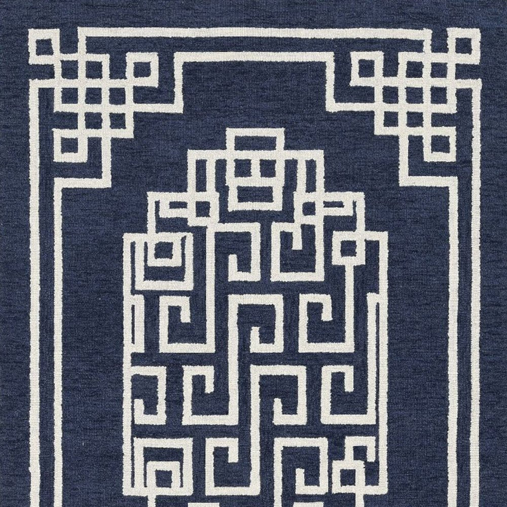 5' X 7' Navy Blue And Ivory Wool Geometric Hand Tufted Area Rug