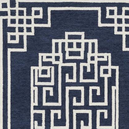 5' X 7' Navy Blue And Ivory Wool Geometric Hand Tufted Area Rug