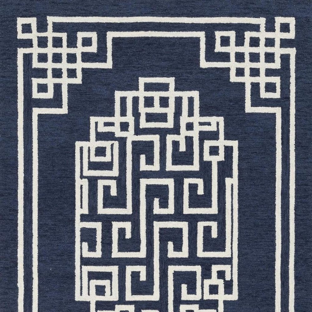 5' X 7' Navy Blue And Ivory Wool Geometric Hand Tufted Area Rug