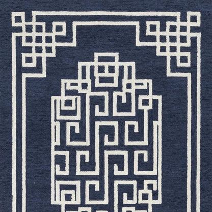 5' X 7' Navy Blue And Ivory Wool Geometric Hand Tufted Area Rug
