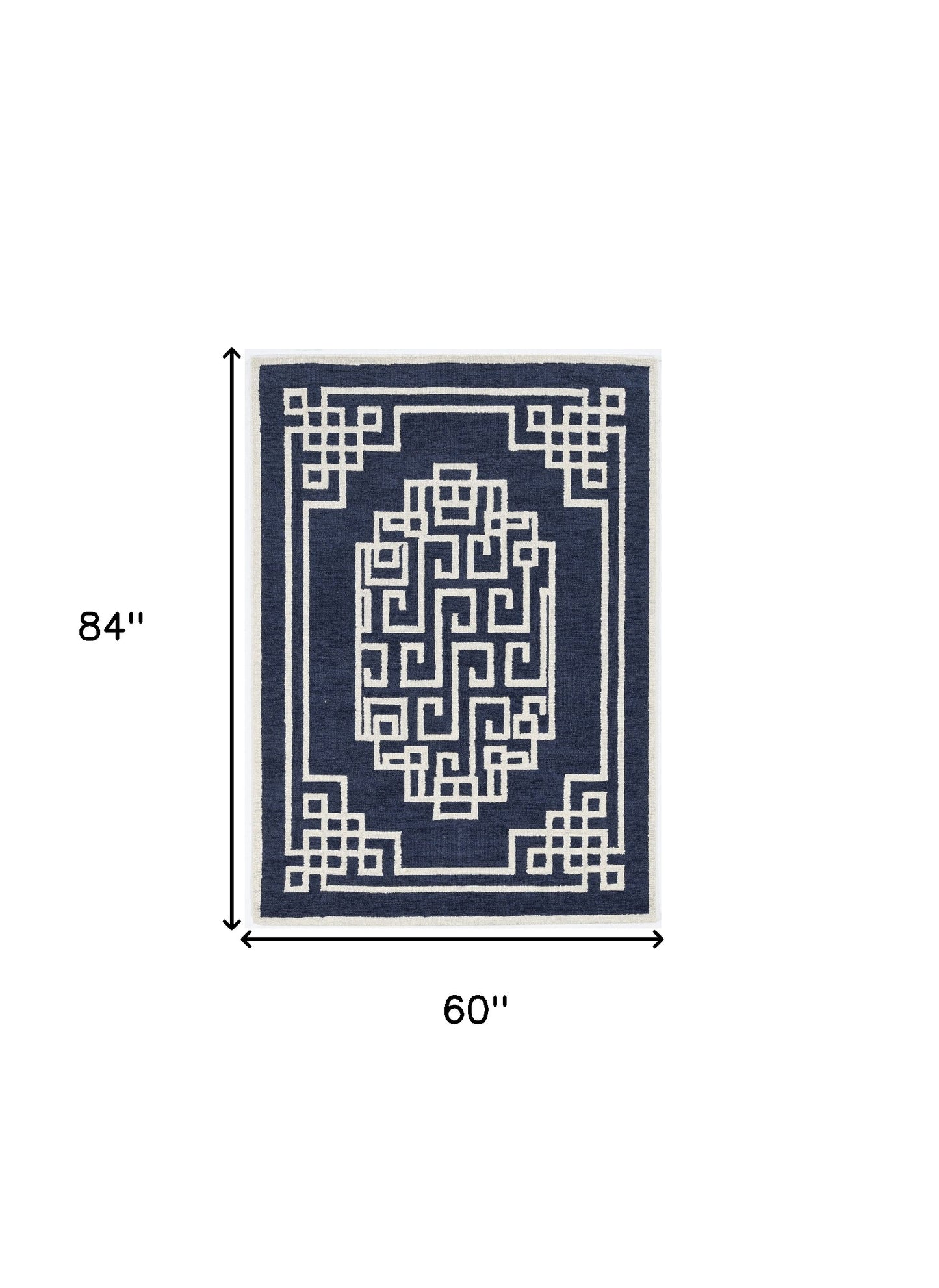 5' X 7' Navy Blue Ivory Hand Tufted Bordered Greek Key Indoor Area Rug