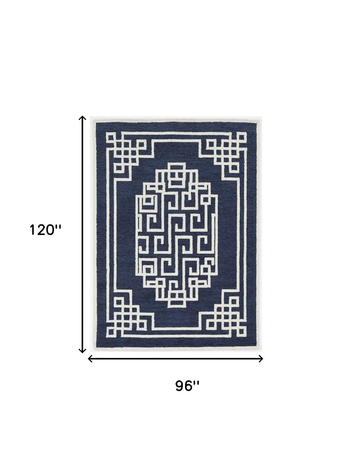 5' X 7' Navy Blue Ivory Hand Tufted Bordered Greek Key Indoor Area Rug