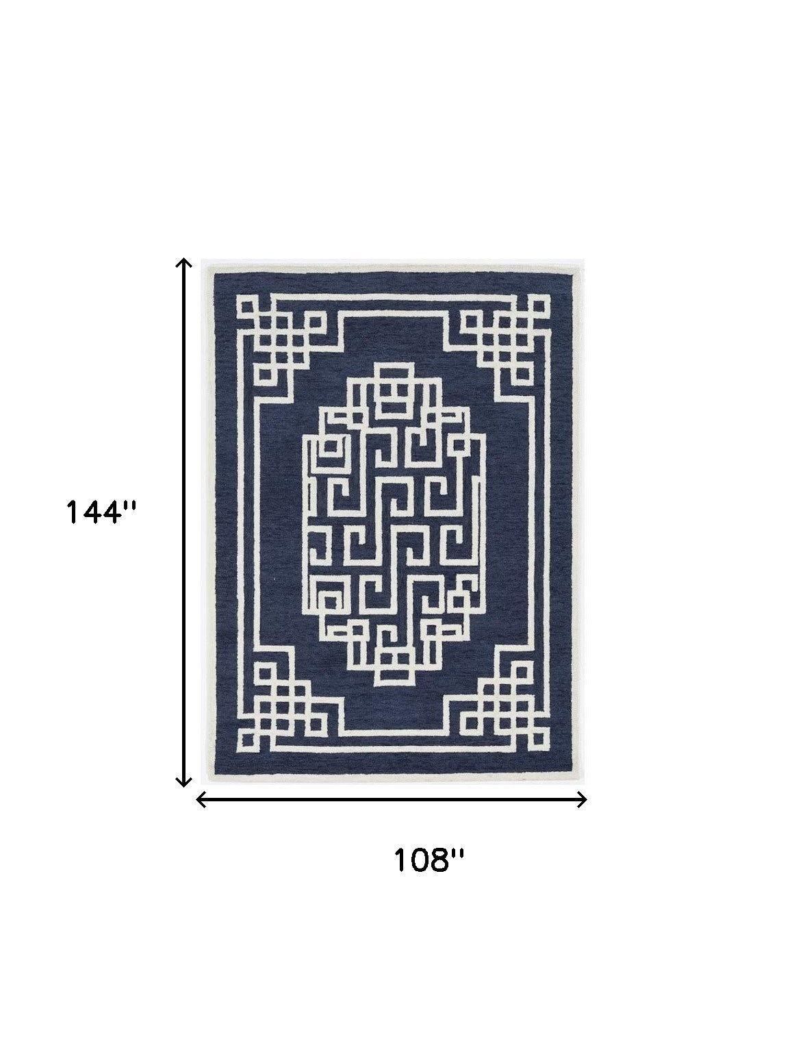 5' X 7' Navy Blue Ivory Hand Tufted Bordered Greek Key Indoor Area Rug