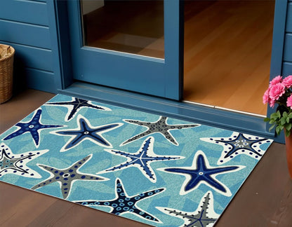 8' Blue Round Abstract Indoor Outdoor Area Rug