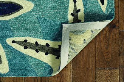 8' Blue Round Abstract Indoor Outdoor Area Rug