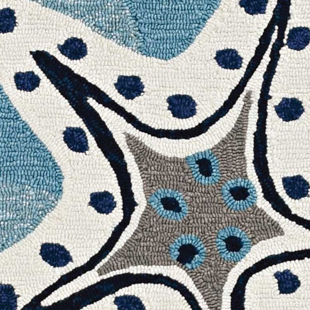 8' Blue Round Abstract Indoor Outdoor Area Rug