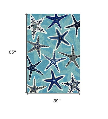 8' Blue Round Abstract Indoor Outdoor Area Rug