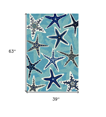 8' Blue Round Abstract Indoor Outdoor Area Rug