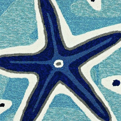 8' Blue Round Abstract Indoor Outdoor Area Rug