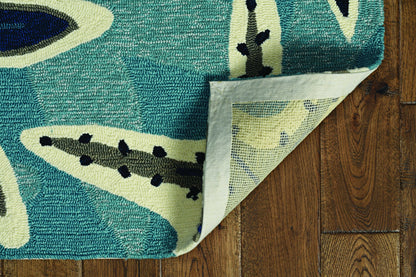 8' Blue Round Abstract Indoor Outdoor Area Rug