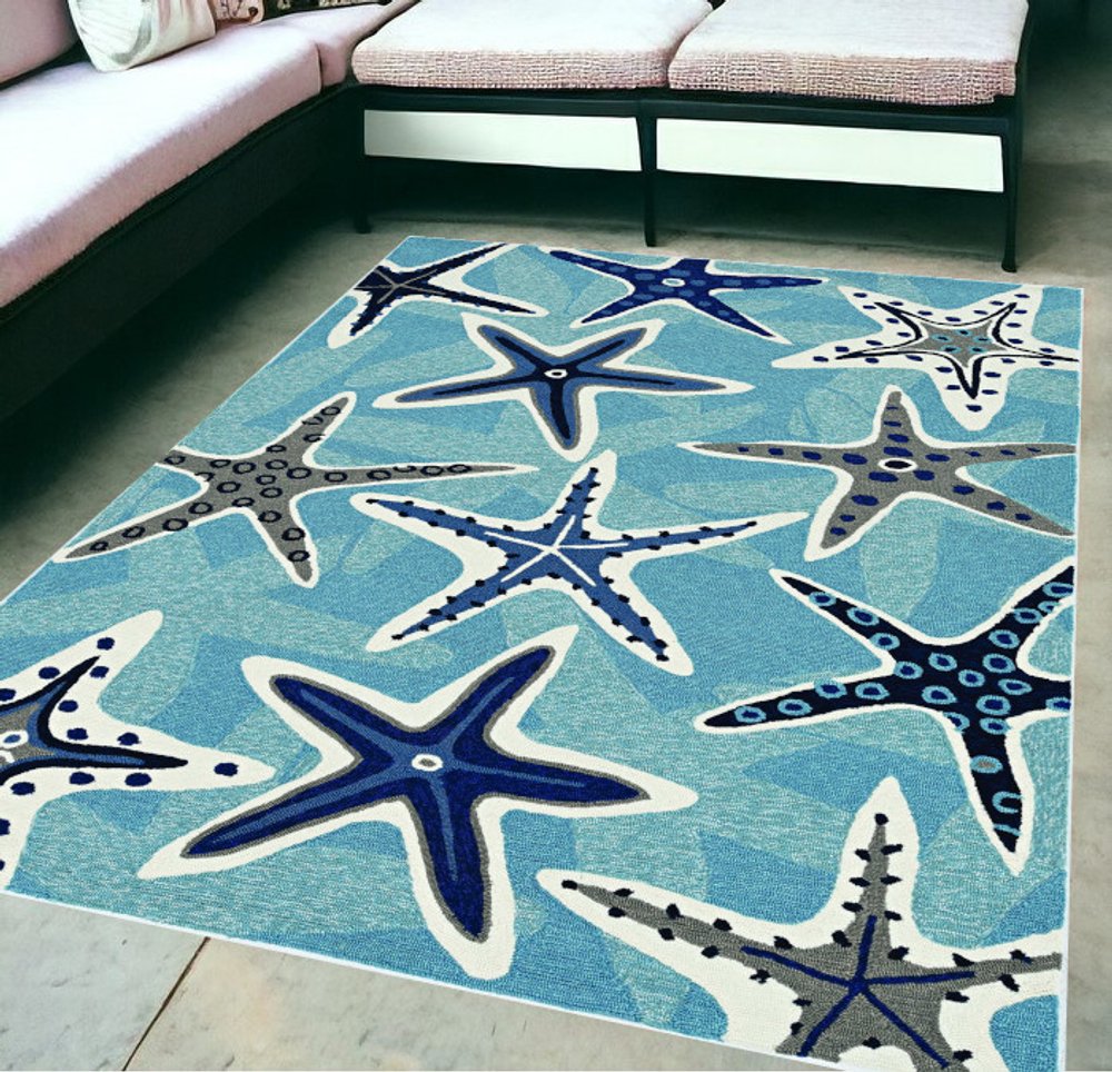 8' Blue Round Abstract Indoor Outdoor Area Rug