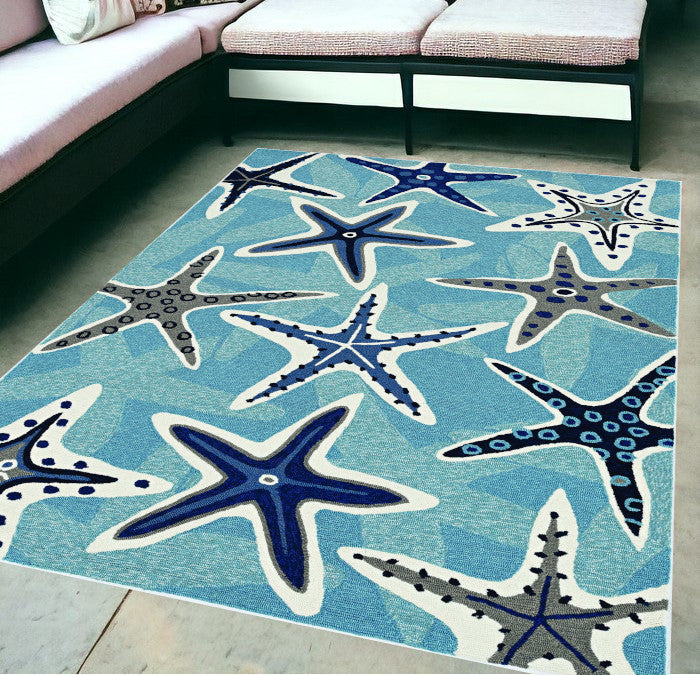 8' Blue Round Abstract Indoor Outdoor Area Rug
