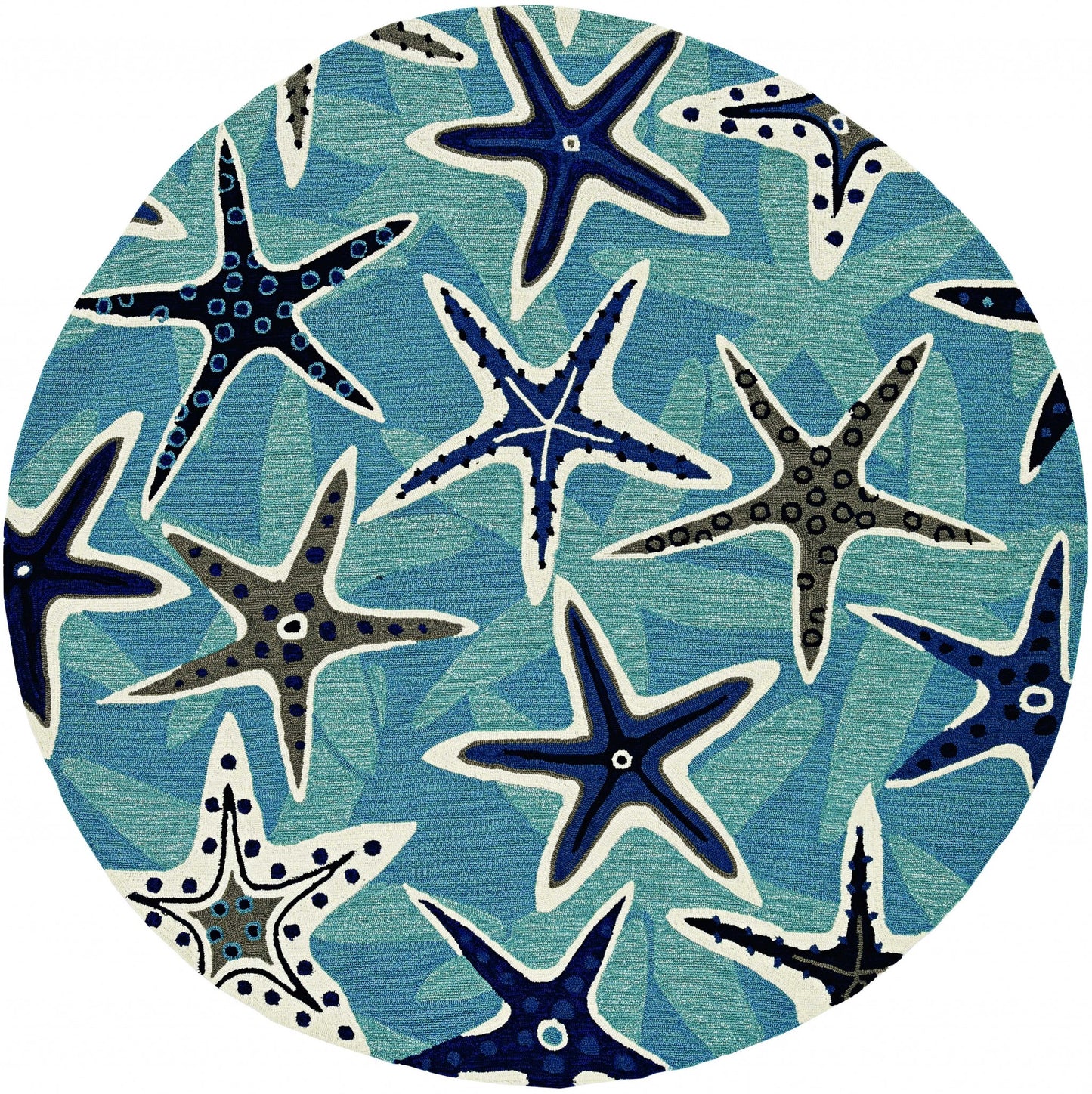 8' Blue Round Abstract Indoor Outdoor Area Rug