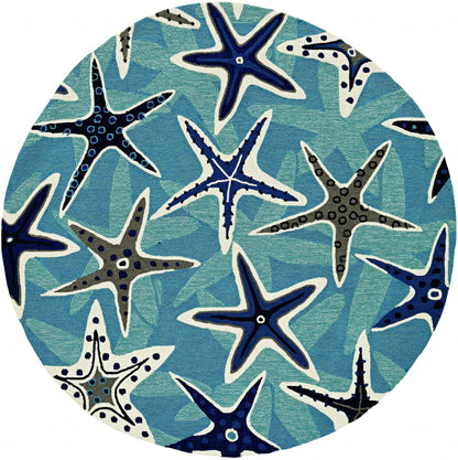 8' Blue Round Abstract Indoor Outdoor Area Rug