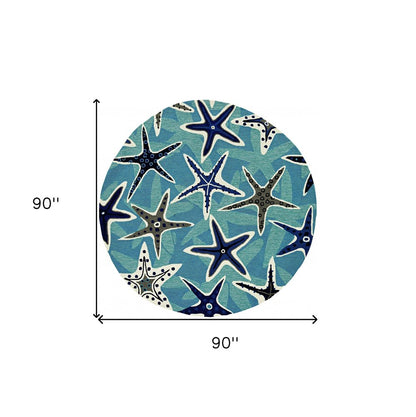 8' Blue Round Abstract Indoor Outdoor Area Rug