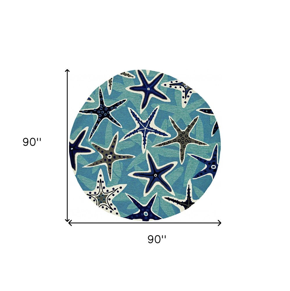 8' Blue Round Abstract Indoor Outdoor Area Rug