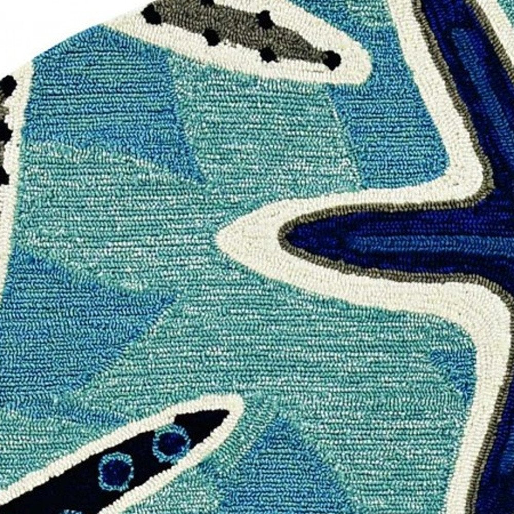 8' Blue Round Abstract Indoor Outdoor Area Rug