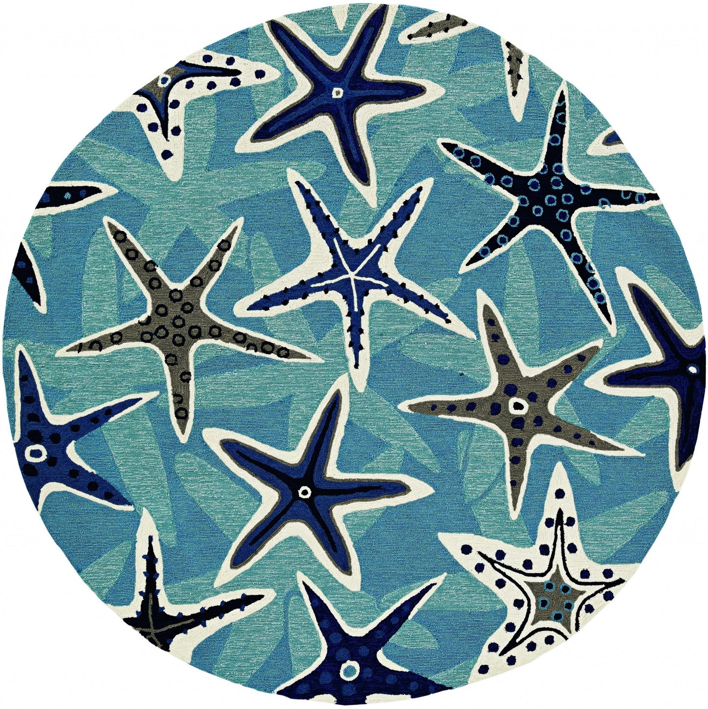 8' Blue Round Abstract Indoor Outdoor Area Rug