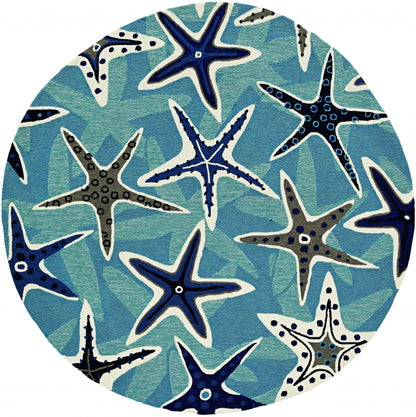 8' Blue Round Abstract Indoor Outdoor Area Rug