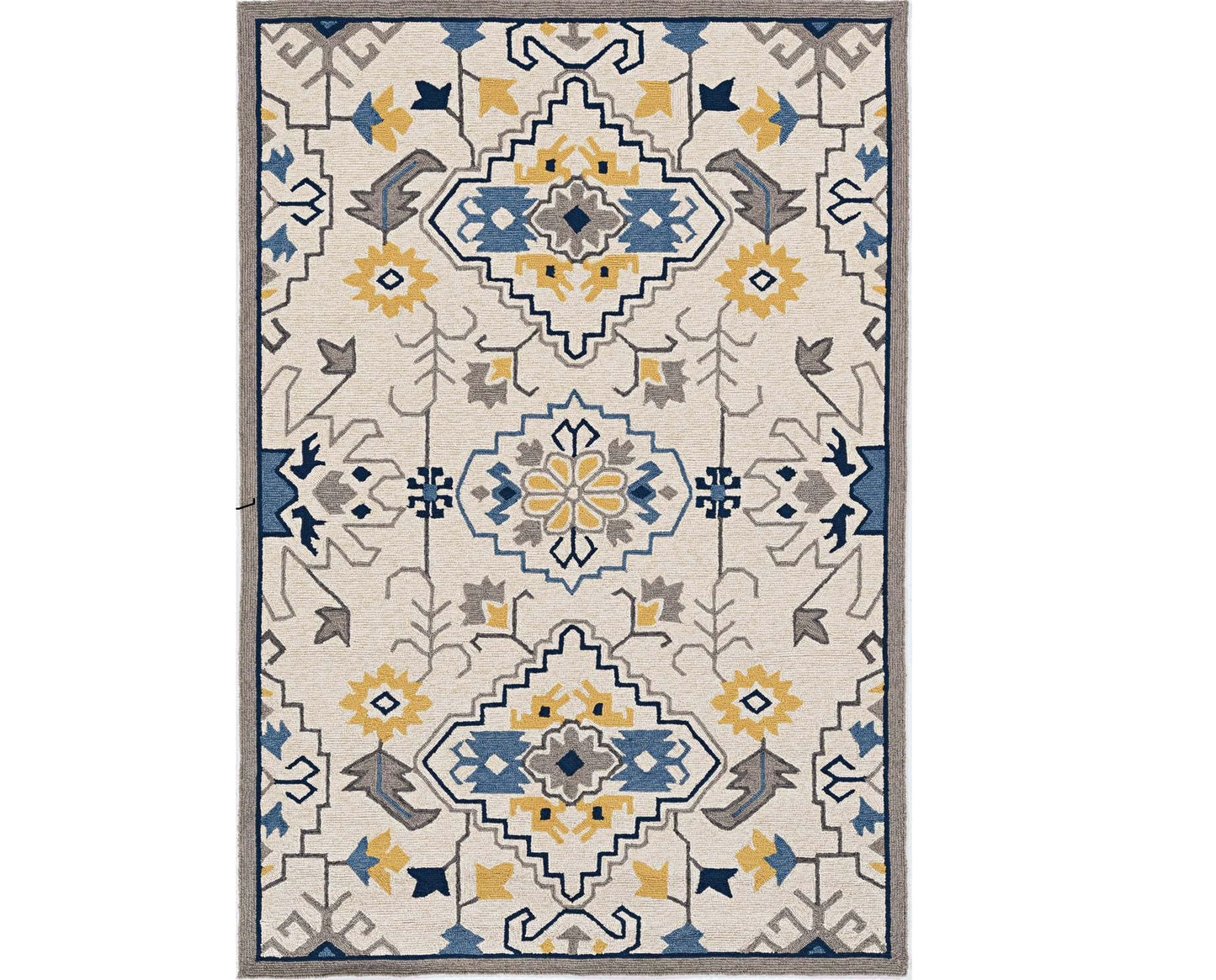 3' X 5' Ivory Mosaic Floral Area Rug