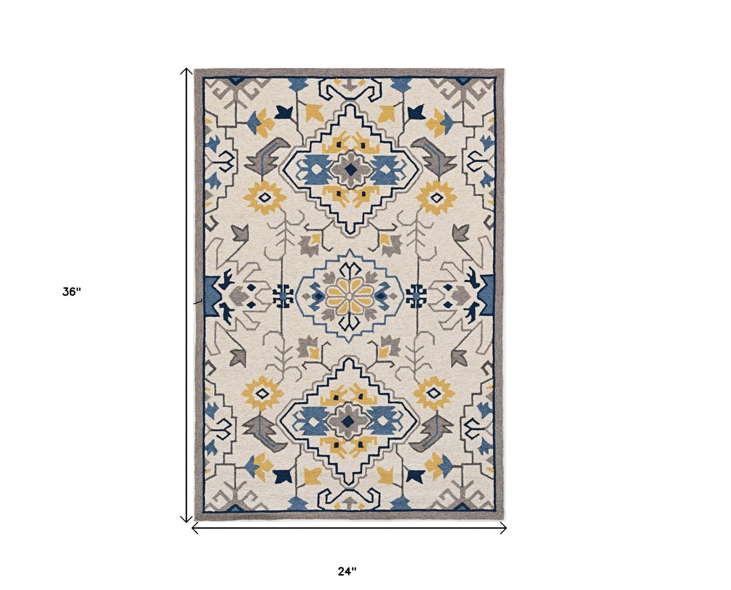 3' X 5' Ivory Mosaic Floral Area Rug