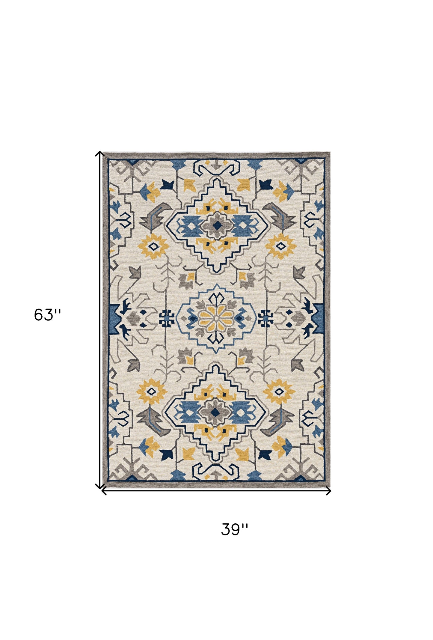 3' X 5' Ivory Mosaic Floral Area Rug