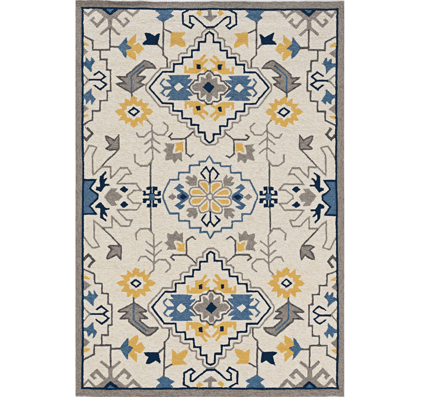 3' X 5' Ivory Mosaic Floral Area Rug