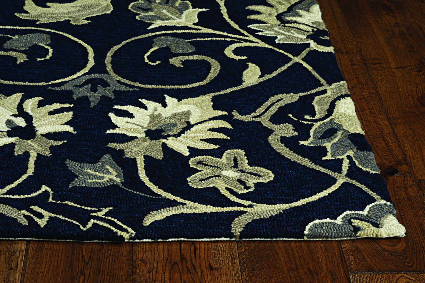 2' X 3' Navy Blue Floral Handmade Indoor Outdoor Area Rug