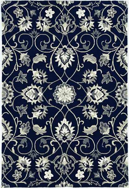 3' X 5' Navy Blue Floral Indoor Outdoor Area Rug