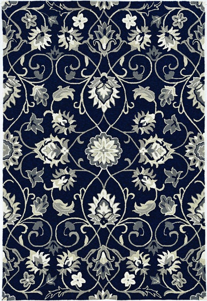 5' X 8' Navy Blue Round Floral Indoor Outdoor Area Rug