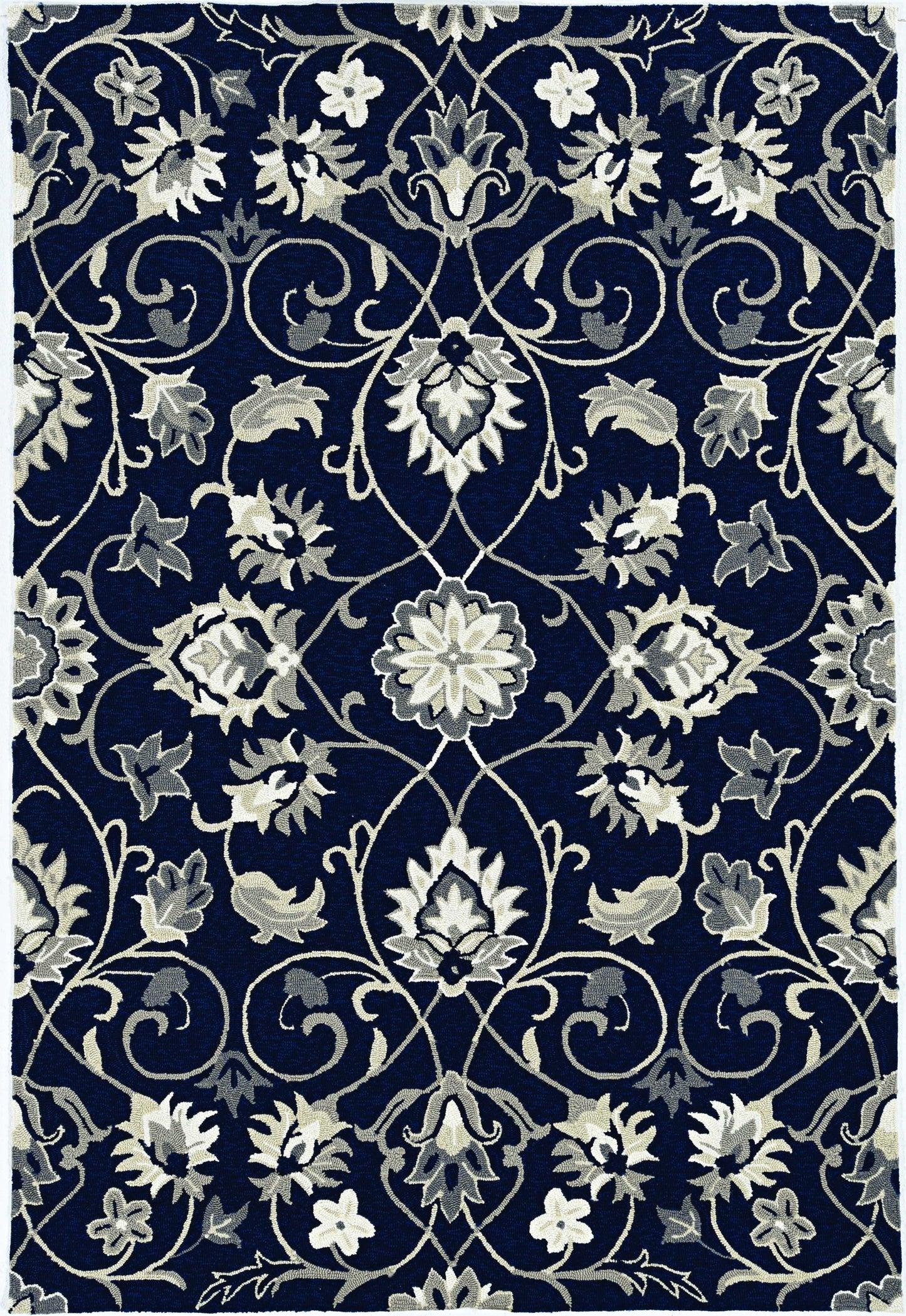 2' X 3' Navy Blue Floral Handmade Indoor Outdoor Area Rug