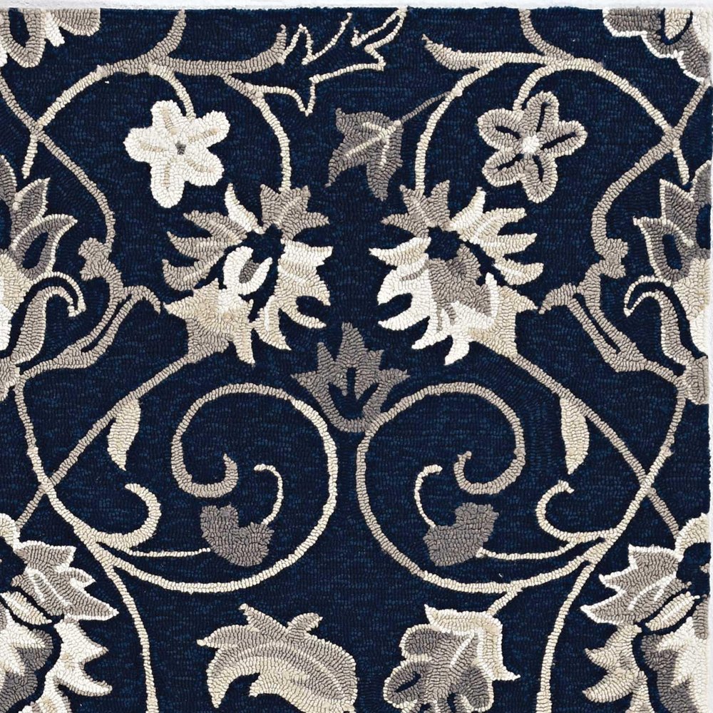 5' X 8' Navy Blue Round Floral Indoor Outdoor Area Rug