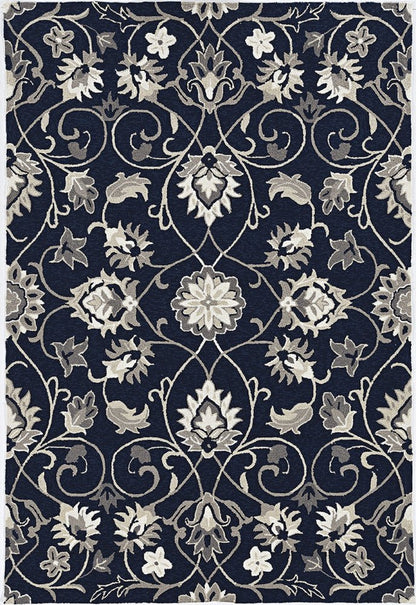 3' X 5' Navy Blue Floral Indoor Outdoor Area Rug