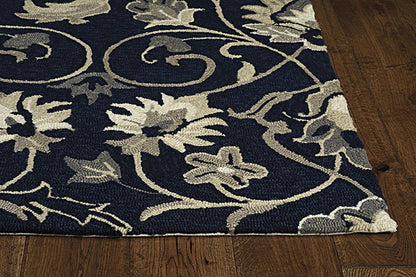 5' X 8' Navy Blue Round Floral Indoor Outdoor Area Rug
