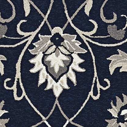 5' X 8' Navy Blue Round Floral Indoor Outdoor Area Rug