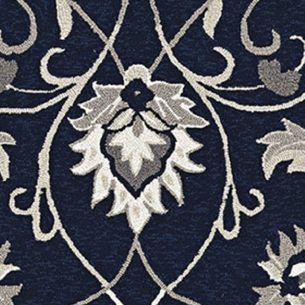 5' X 8' Navy Blue Round Floral Indoor Outdoor Area Rug