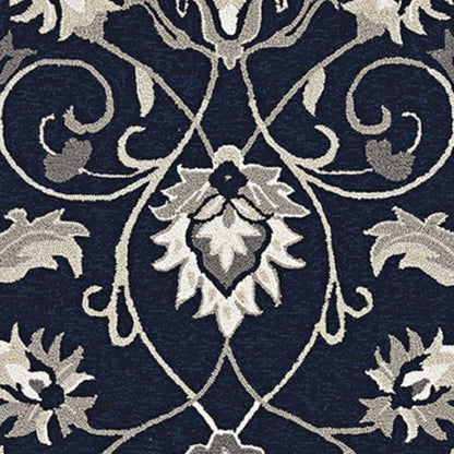 5' X 8' Navy Blue Round Floral Indoor Outdoor Area Rug