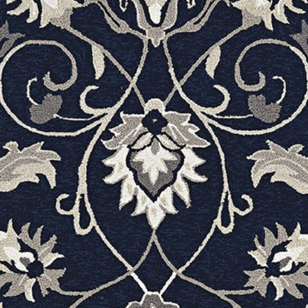 3' X 5' Navy Blue Floral Indoor Outdoor Area Rug