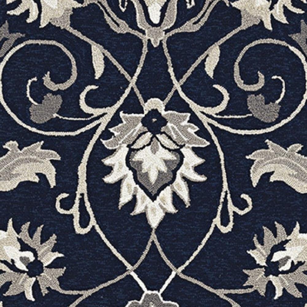 8' X 10' Navy Blue Round Floral Indoor Outdoor Area Rug